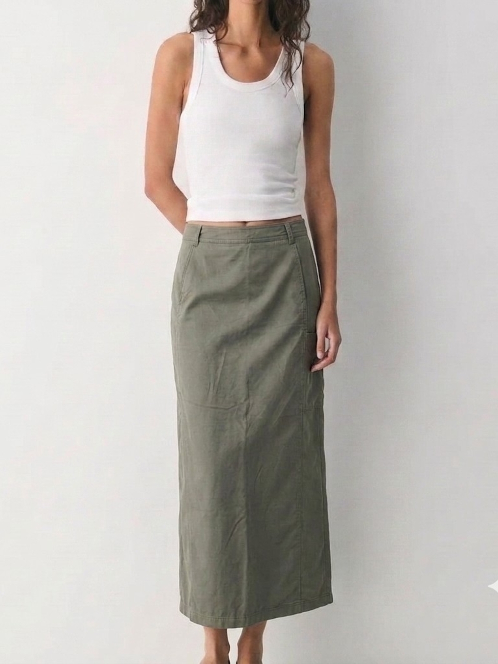 ExLindExLind Sage Green Twill Utility Maxi Skirt - Size 40 (US 10 / M)